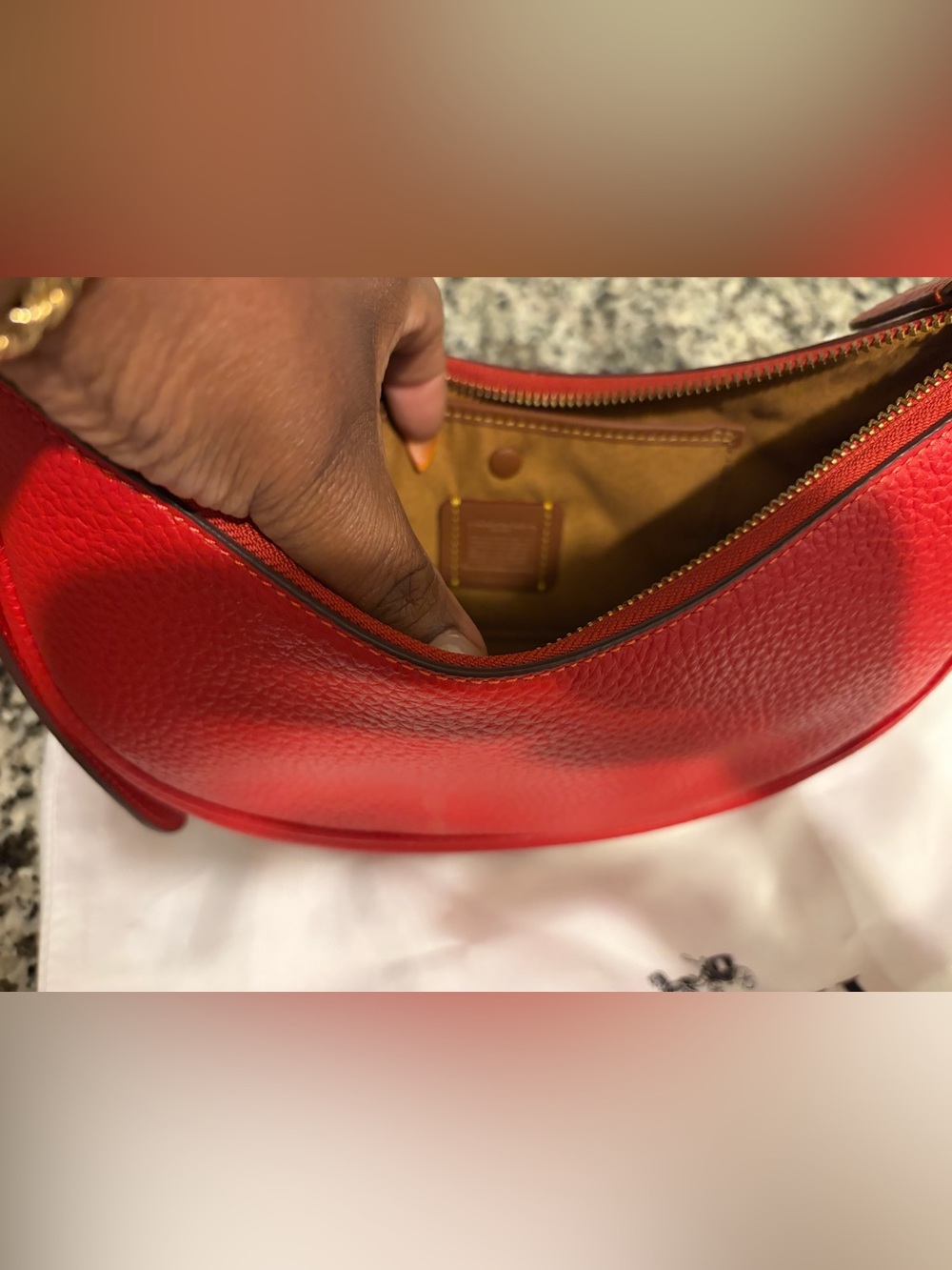 Coach Red Pebbled Leather Crescent Shoulder Bag - Picture 10 of 10